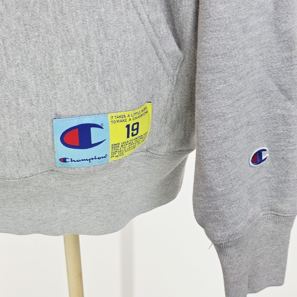 Champion Hoodie Mens L Gray Reverse Weave Chenille‎ Logo Pullover Fleece Casual - Picture 4 of 11
